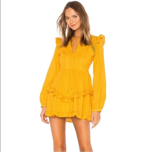 Tularosa Revolve Lisa Blouson Sleeve Embroidered Ruffle Dress Small - Picture 1 of 7